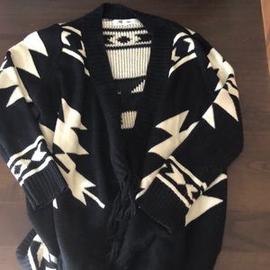 Black and cream Aztec print cardigan with fringe